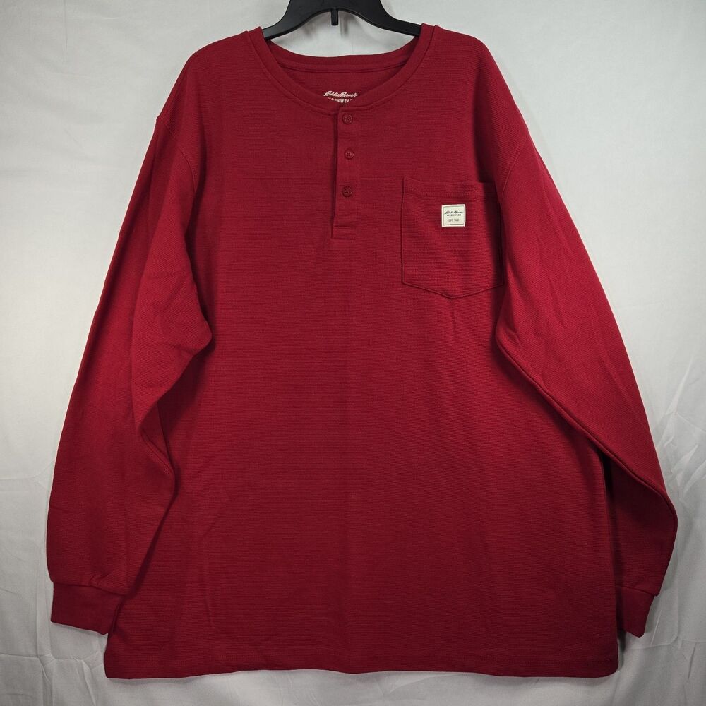 Eddie Bauer Workwear Henley Shirt Chest Pocket Long Sleeve Red Size 2XL NWOT